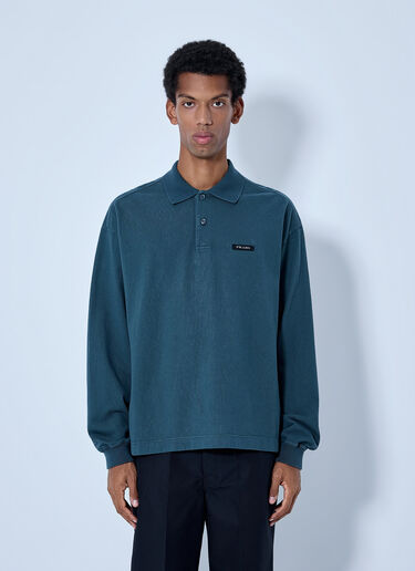 LN-CC® - Prada: Piqué Long Sleeve Polo Shirt - Blue Prada Piqué Long Sleeve Polo Shirt Blue pra0166207