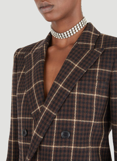 Saint Laurent 双排扣格纹西装外套 棕色 sla0245003