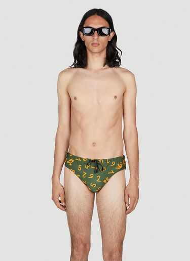 Vivienne Westwood Numerical Print Swim Briefs Green vvw0152005