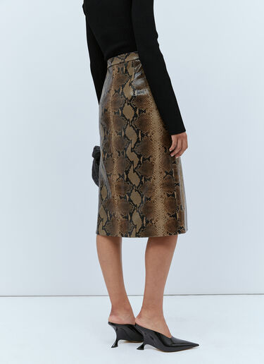 KHAITE Leather Snake Skin Embossed Skirt Brown kha0253008