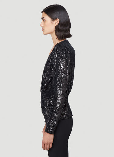 Saint Laurent Deep V-Neck Sequinned Top Black sla0240004
