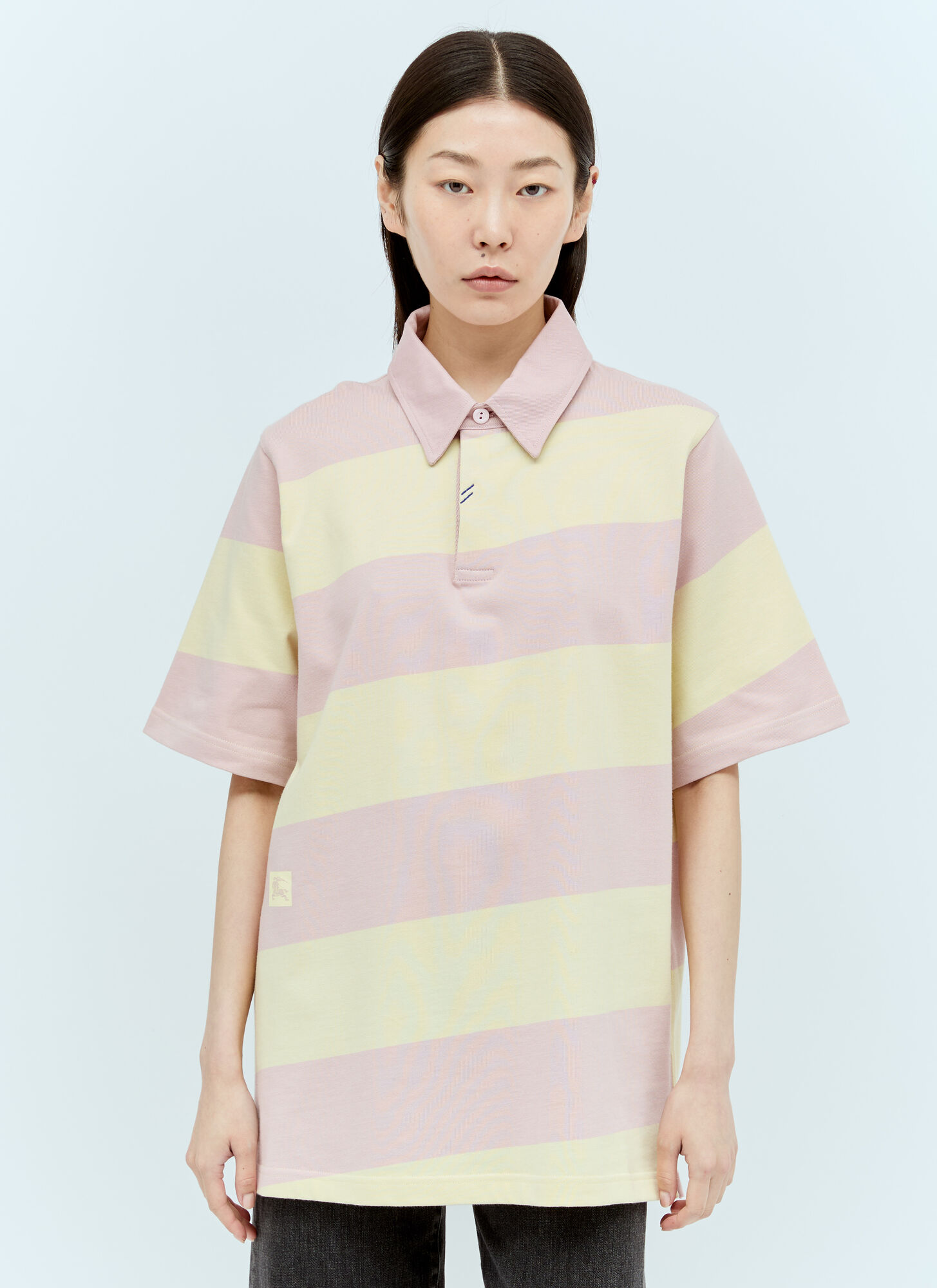 Shop Burberry Striped Ekd Polo Shirt In Pink