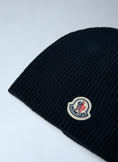 LN-CC® - Moncler: Ribbed Wool Beanie Hat - Black Moncler Ribbed Wool Beanie Hat Black mon0166035