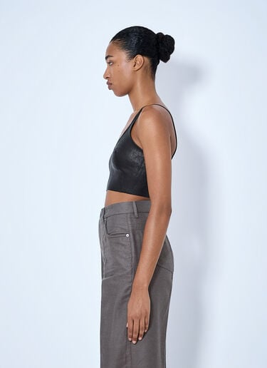 LN-CC® - Rick Owens: V-Neck Leather Crop Top - Black Rick Owens V-Neck Leather Crop Top Black ric0265015