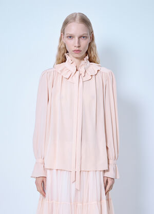 Chloé Tie-Front Ruffled Blouse In Crêpe De Chine Pink chl0266020