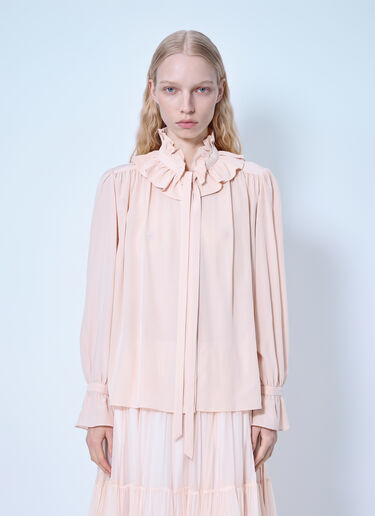 LN-CC® - Chloé: Tie-Front Ruffled Blouse In Crêpe De Chine - Pink Chloé Tie-Front Ruffled Blouse In Crêpe De Chine Pink chl0266020