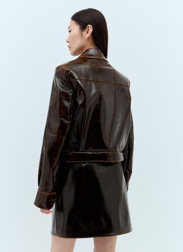 Sportmax Patent-Finish Wool Jacket Brown spx0257006