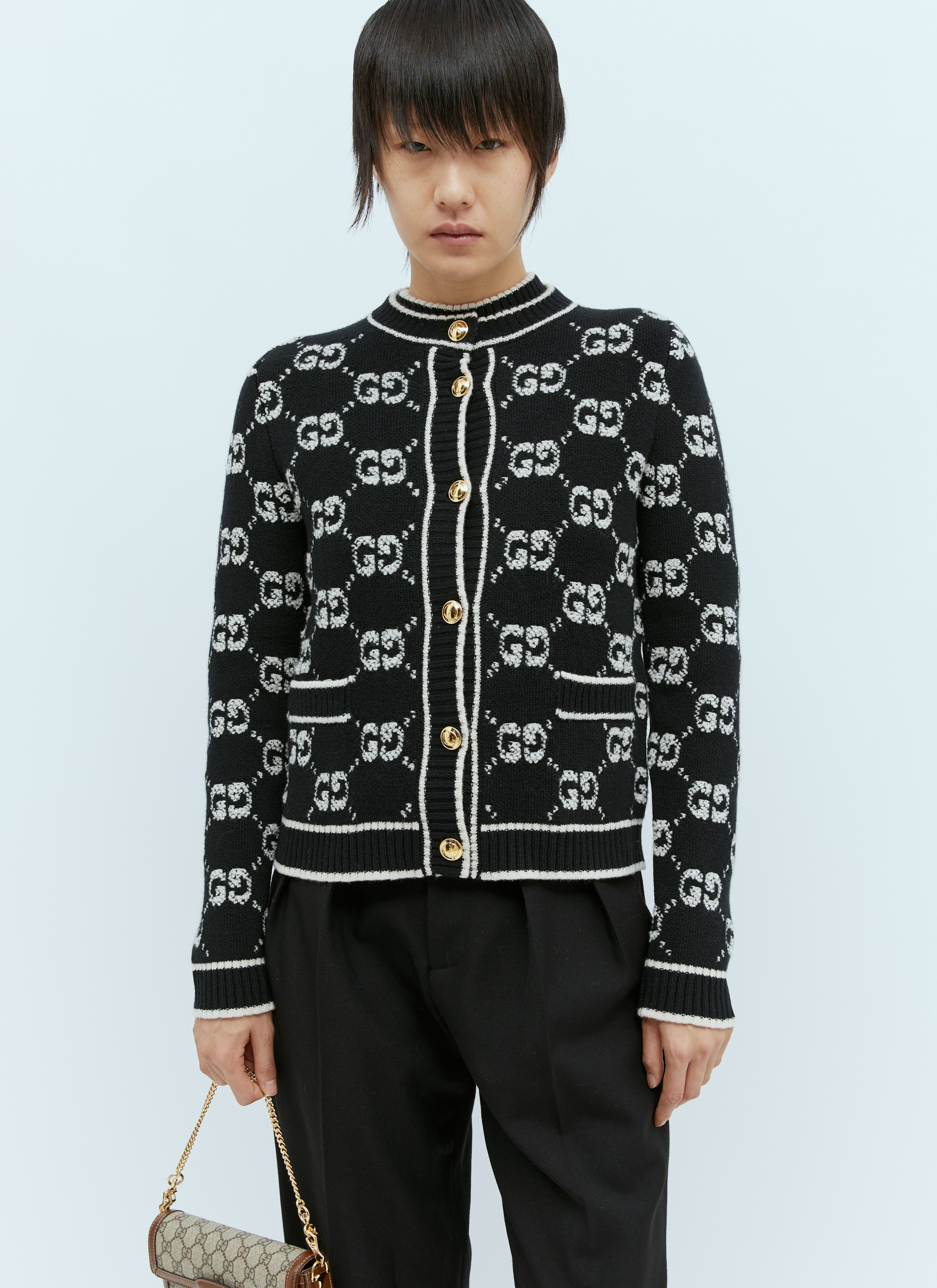Gucci GG Wool Boucl Jacquard Cardigan in Black LN CC
