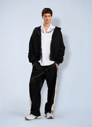 LN-CC® - Palm Angels: Back Curved Logo Zip Hoodie - Black Palm Angels Back Curved Logo Zip Hoodie Black pma0164043