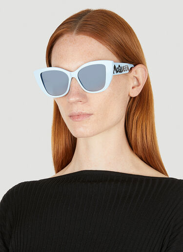 Alexander McQueen Graffiti Cat Eye Sunglasses Light Blue amq0247104