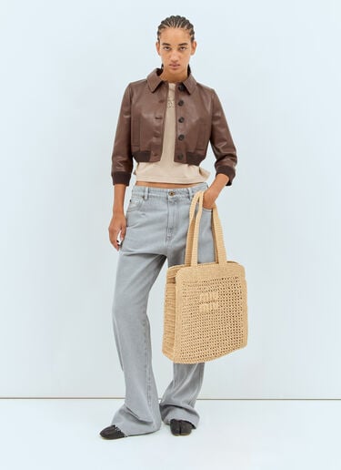Woven Fabric Tote Bag Miu Miu Woven Fabric Tote Bag Beige miu0258056