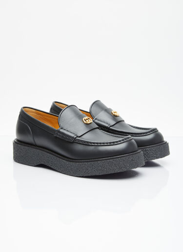 Gucci Logo Plaque Leather Loafers Black guc0155072