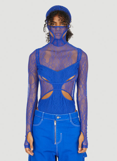 Dion Lee Visceral Lace Masked Bodysuit Grey dle0349006