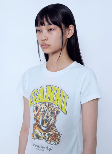 LN-CC® - GANNI: Basic Cotton Baby Tiger T-Shirt - White GANNI Basic Cotton Baby Tiger T-Shirt White gan0265042