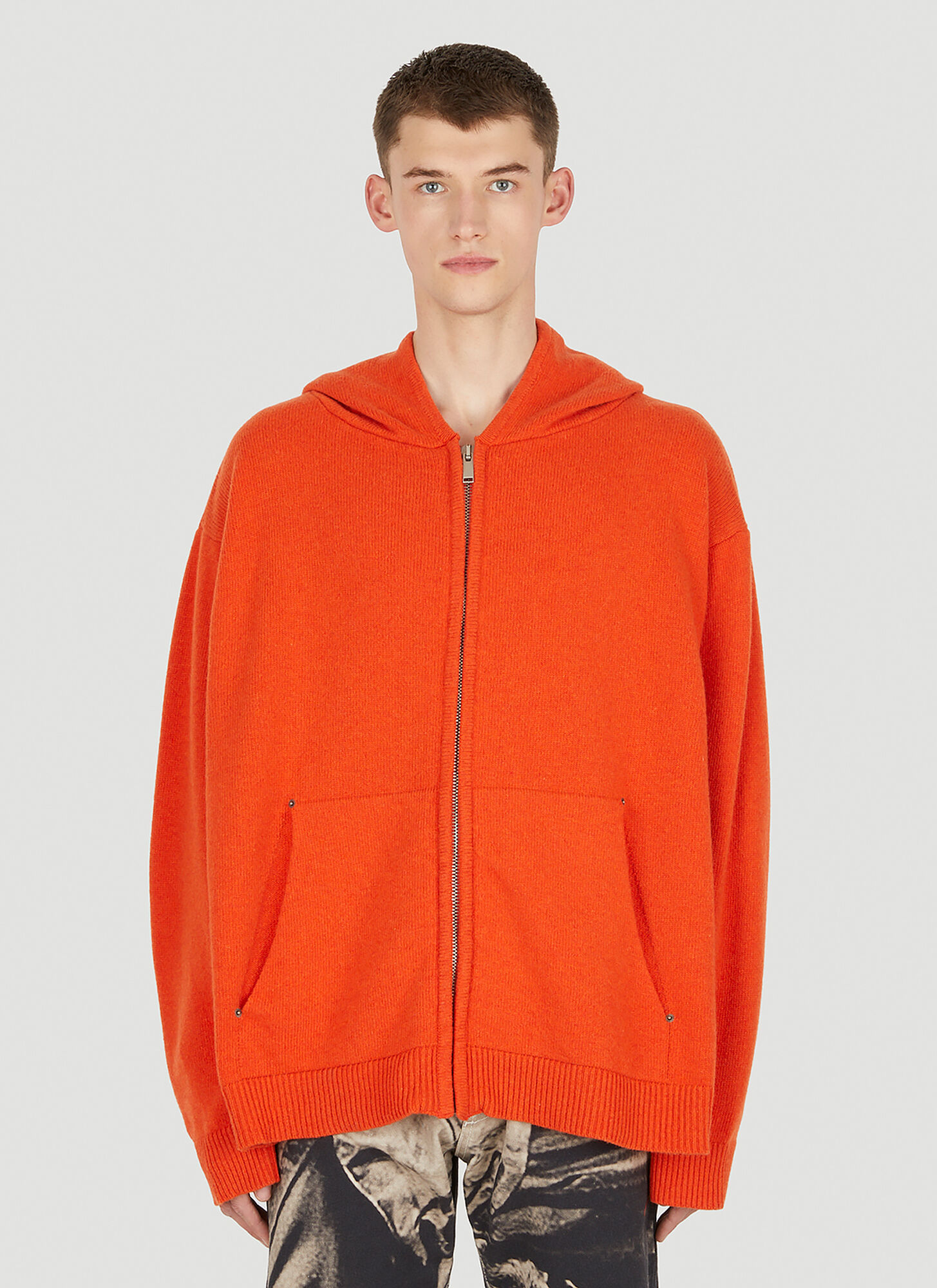424 Wool Blend Hooded Zip-up Knit Sweater In Orange