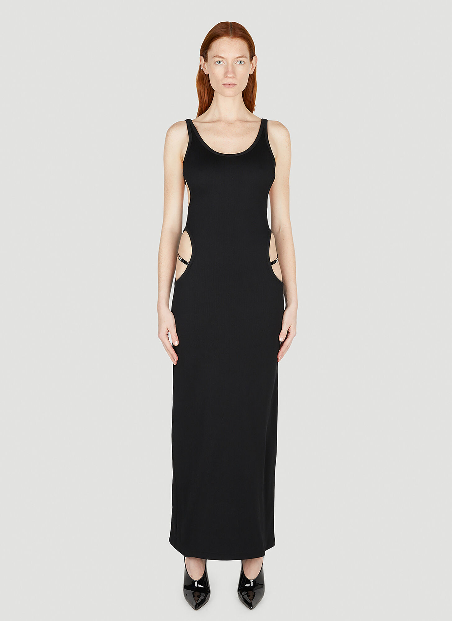 Gucci Ribbed-knit Cutout Jersey Maxi Dress In Black