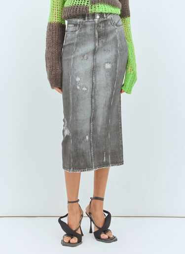 Acne Studios 牛仔印花中长半裙 黑色 acn0258012