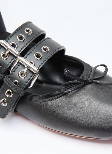 Miu Miu Buckle-Embellished Leather Ballerina Flats Black miu0256014