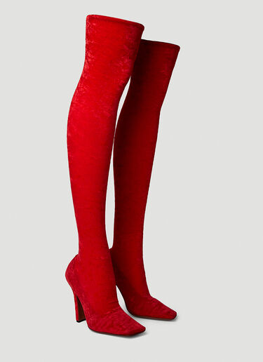 VETEMENTS Velvet OTK Boomerang Boots Red vet0250034