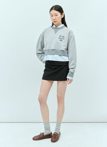 Miu Miu Logo Embroidery Cropped Shirt Blue miu0255010