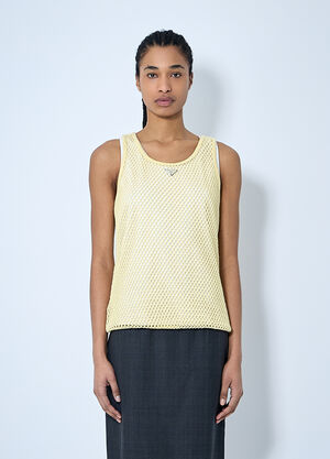 Prada Logo Plaque Open- Knit Tank Top Brown pra0260066