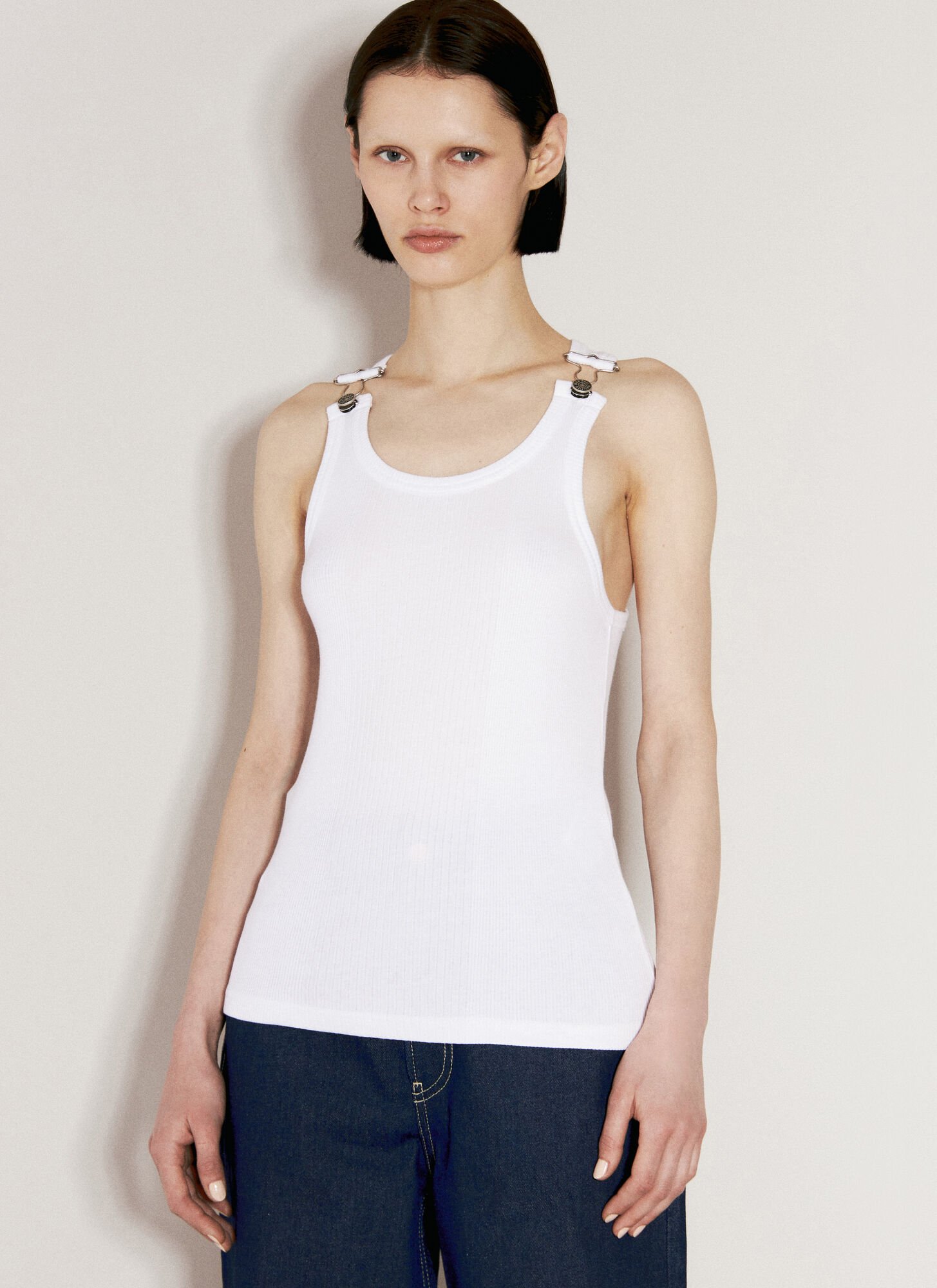 Shop Jean Paul Gaultier Overall Buckles Tank Top In White