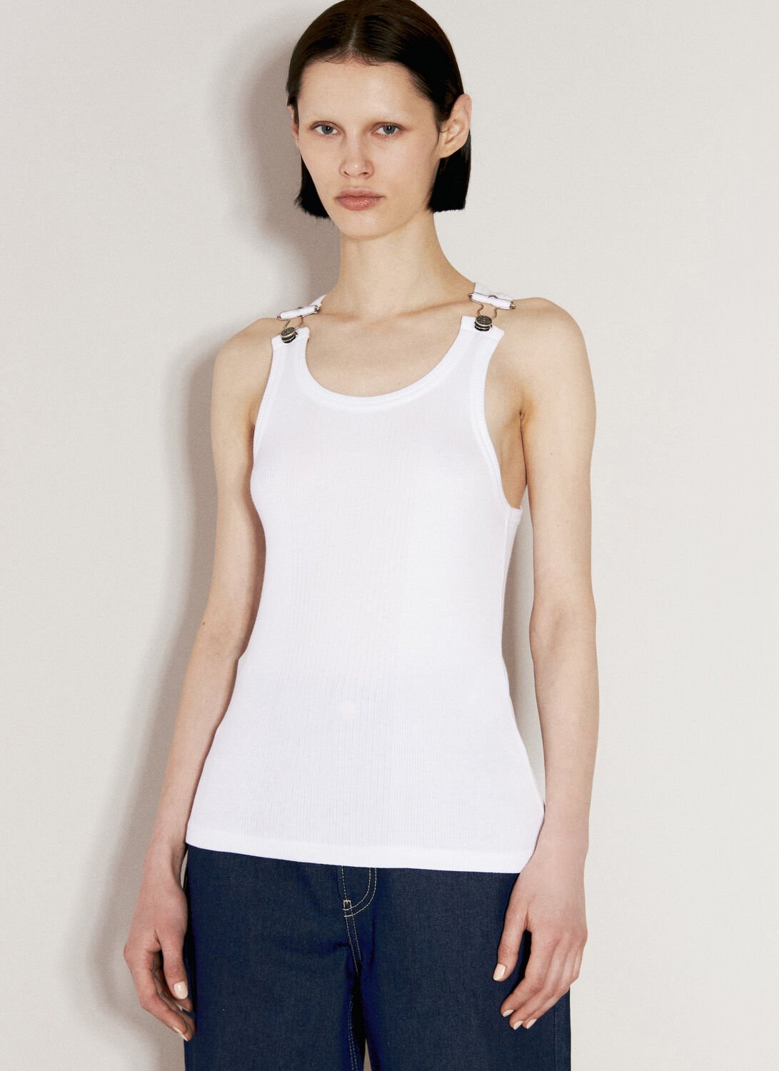 Jean Paul Gaultier Ribbed Tank Top With Overall Buckles In White