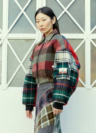 Rave Review Simone Tartan Cropped Bomber Jacket Red rav0254002