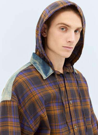 Acne Studios Hooded Button-Up Check Shirt Brown acn0158006