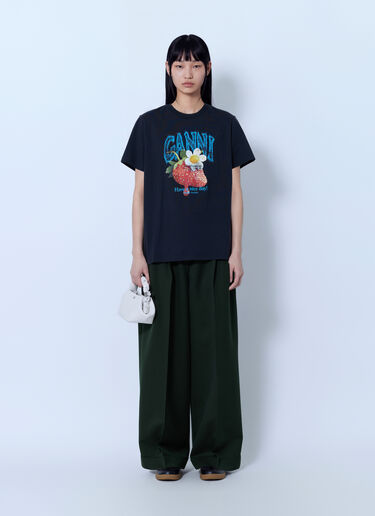LN-CC® - GANNI: Fruit Logo Cotton T-Shirt - Black GANNI Fruit Logo Cotton T-Shirt Black gan0265043