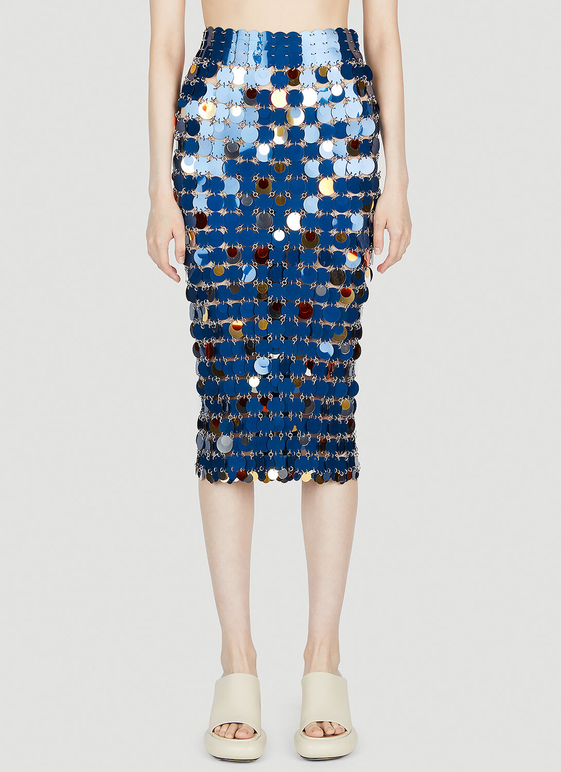 Shop Rabanne Embellished Midi Skirt In Navy