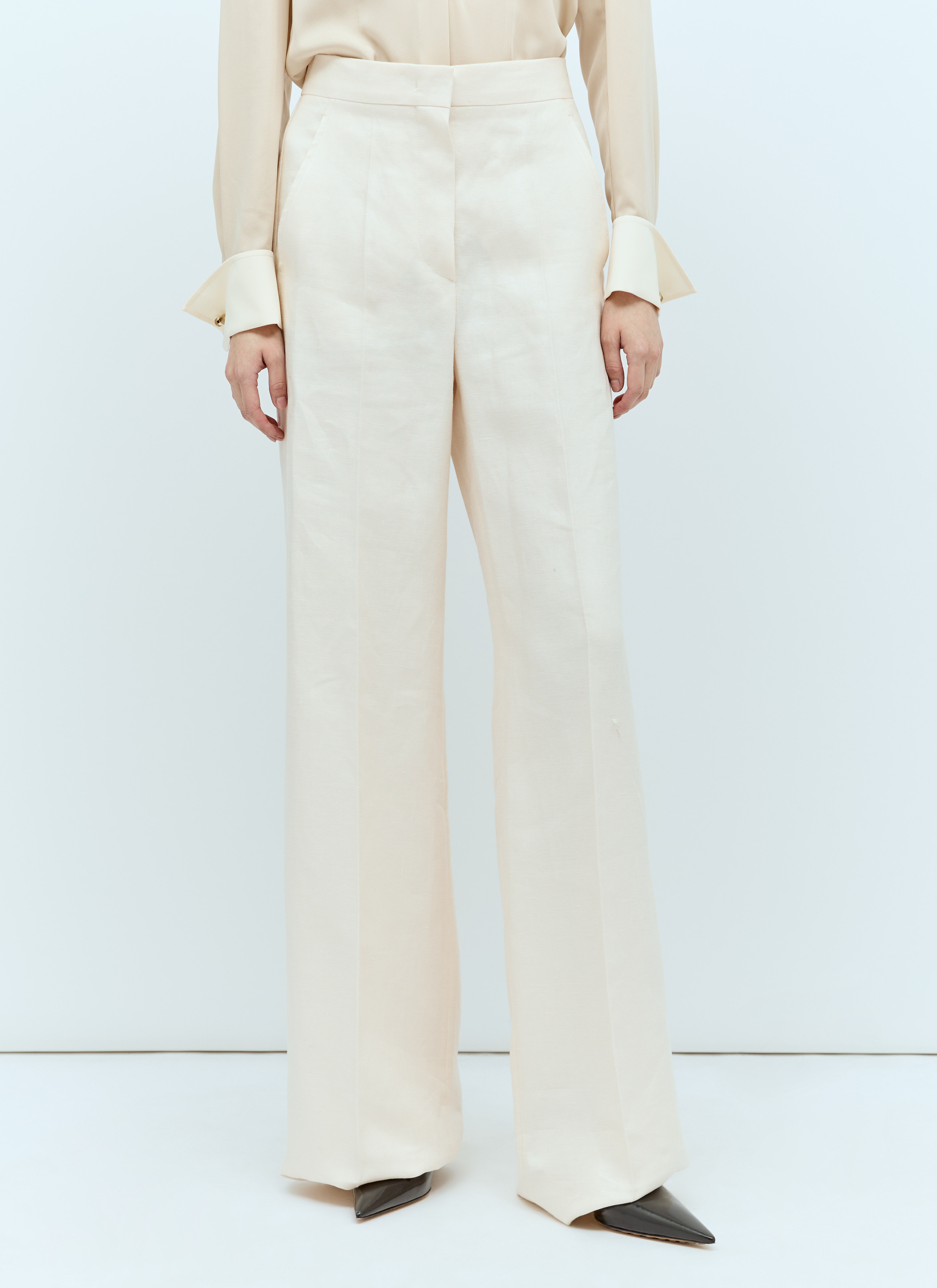 Max Mara Linen Tailored Pants White max0256014
