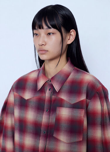 LN-CC® - GANNI: Cotton Flannel Check Pleated Sleeve Shirt - Purple GANNI Cotton Flannel Check Pleated Sleeve Shirt Purple gan0265005