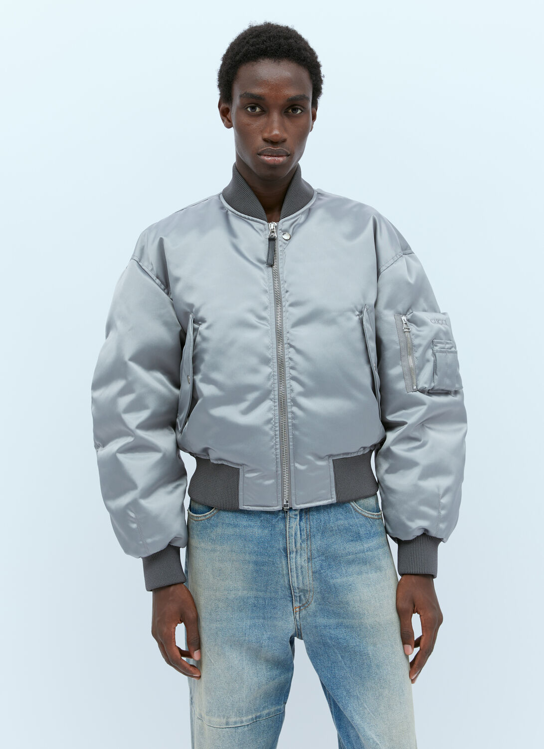 Shop Gucci Down Bomber Jacket In Grey