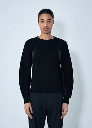 Moncler Ribbed Knit Sweater with Contrast Panels Black mon0263048