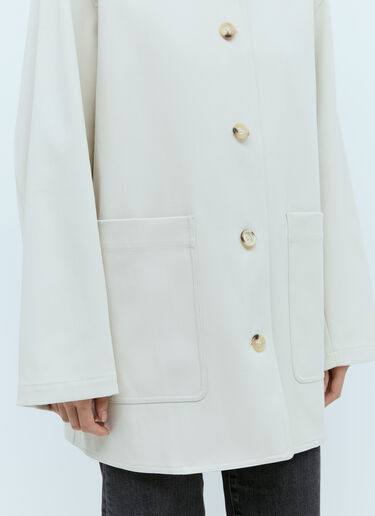 TOTEME Leather Collar Cotton-Bar Jacket White tot0256014