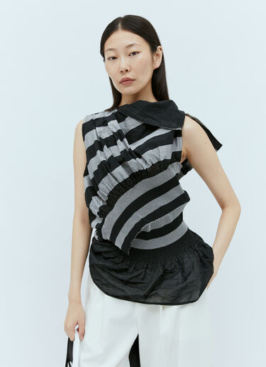 アシンメトリー ストライプ トップス Issey Miyake アシンメトリー ストライプ トップス ブラック ism0254003