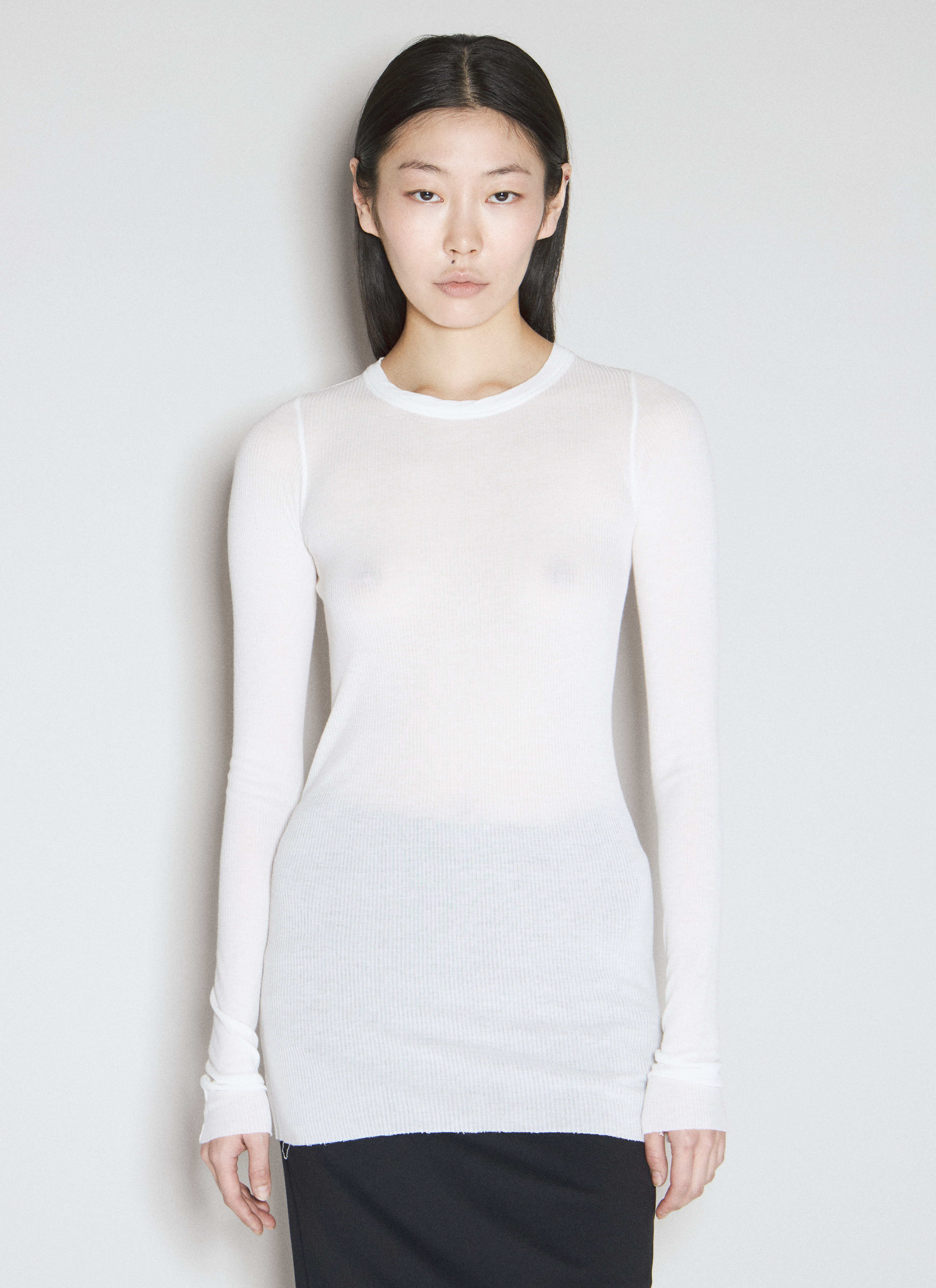 ル 年末のプロモーション Rick Owens Women's' Long Sleeve Rib T-Shirt in White | LN-CC® カットソー(半袖/袖なし)