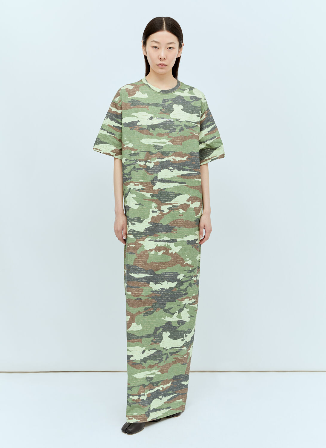 Shop Acne Studios Camo Maxi Dress In Green