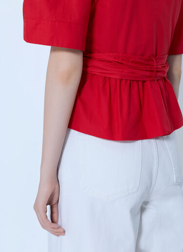 LN-CC® - GANNI: Cotton Poplin Bow Blouse - Red GANNI Cotton Poplin Bow Blouse Red gan0265040