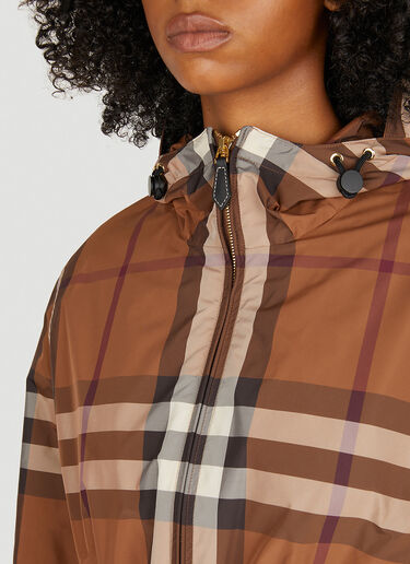 Burberry Checked Hooded Parka Coat Brown bur0249005