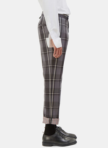 Thom Browne Distressed Winter Madras Checked Slim Leg Pants Grey thb0126001