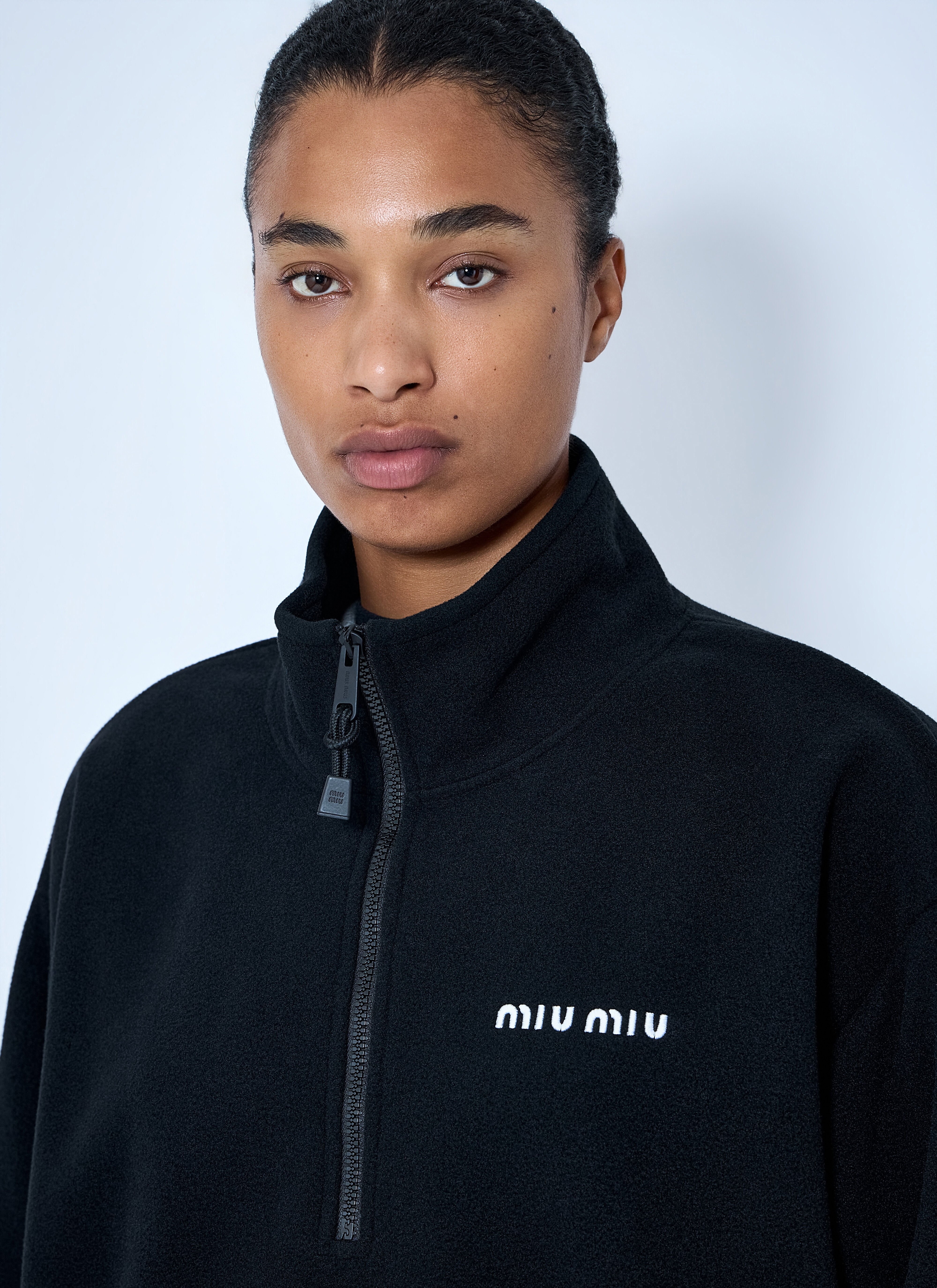 Miu Miu レディース ハーフジップ フリース スウェットシャツ の