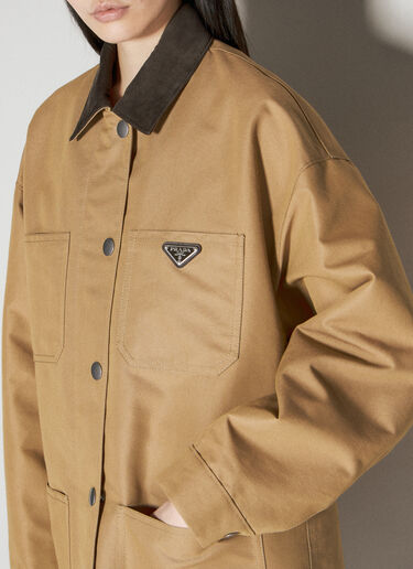 Prada 로고 플라크 캔버스 재킷 베이지 pra0256012