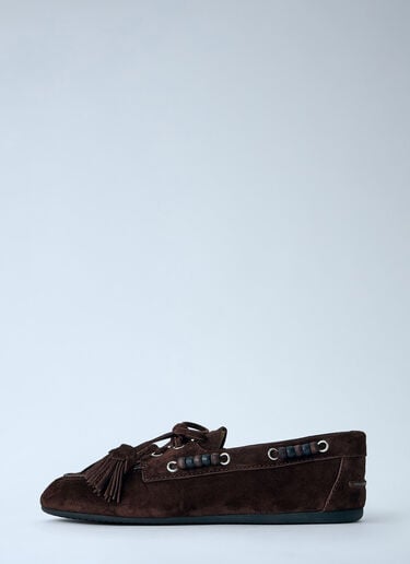 Miu Miu Suede Tassel Loafers Dark Brown miu0265020