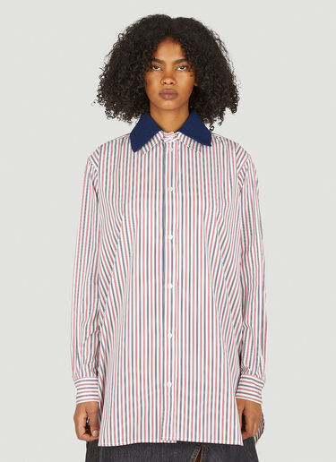 Plan C Dual Collar Striped Shirt White plc0250005