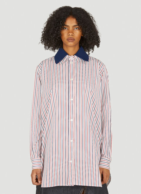 Plan C Dual Collar Striped Shirt Black plc0250024