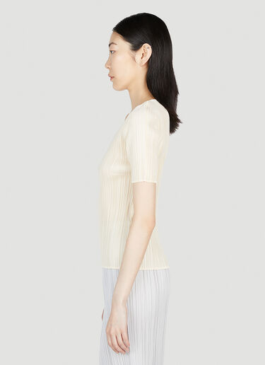 Pleats Please Issey Miyake Pleated U-Neck Top Beige plp0253007
