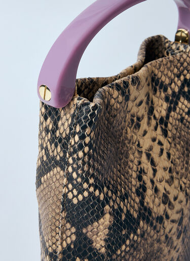 Dries Van Noten Matte Snakeskin Print Leather Handbag Beige dvn0259006