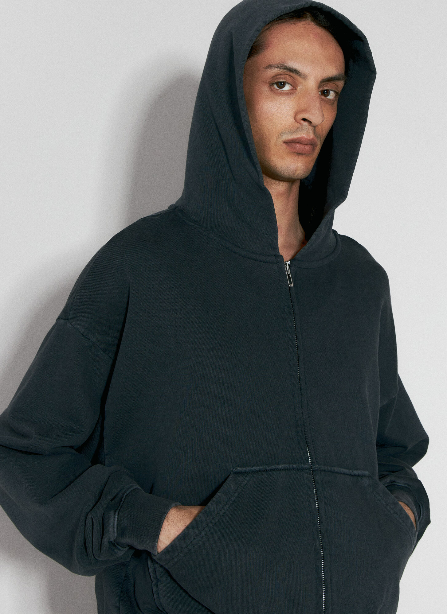 Shop 032c Luster Zip-up Hooded Sweatshirt In Black